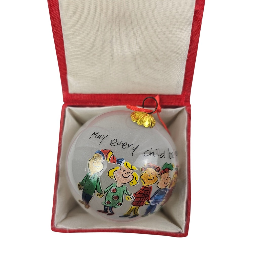 Sally Huss 2003 Glass Ball Christmas Ornament May Every Child Be Joyous Boxed